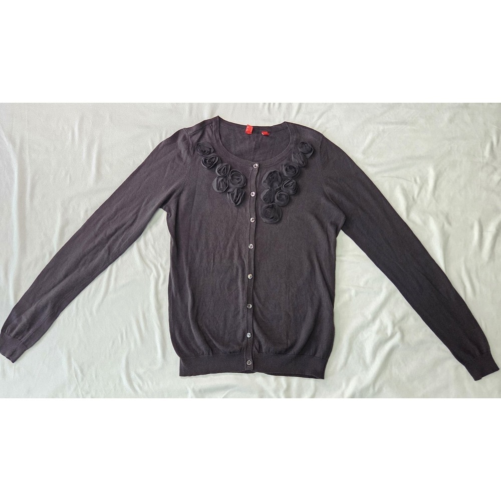 Espirit Vtg Women's Small Grayโ Cotton Rosette Knit Cardigan Whimsigoth Academia
